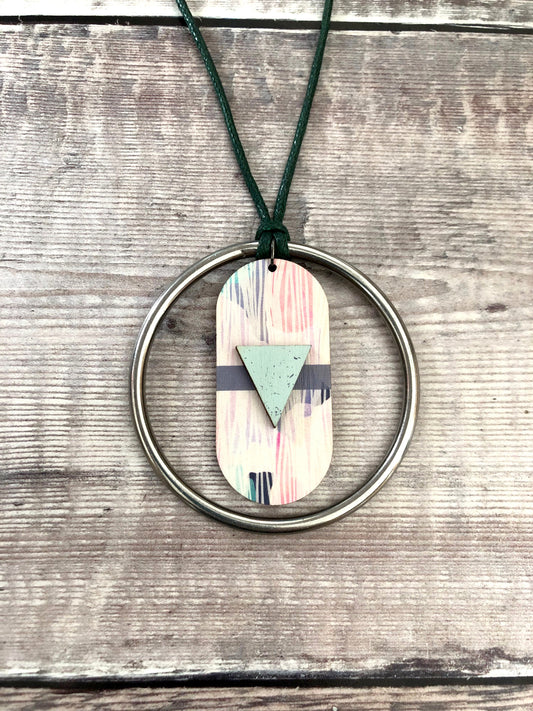 Wooden pendant hoop statement necklace
