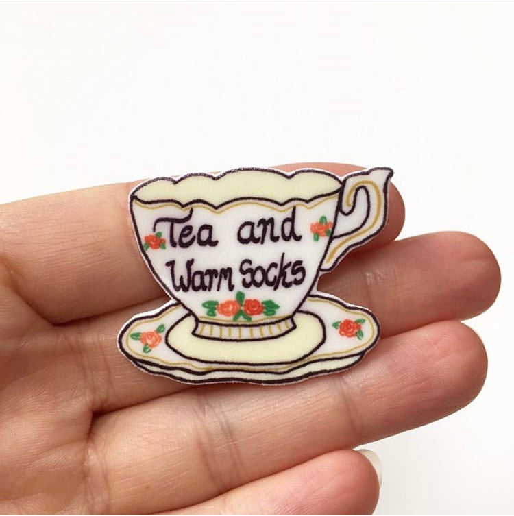 Tea and warm socks brooch pin - Tea lover gift