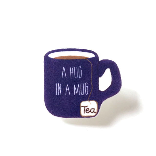 Hug in a mug tea lover brooch pin