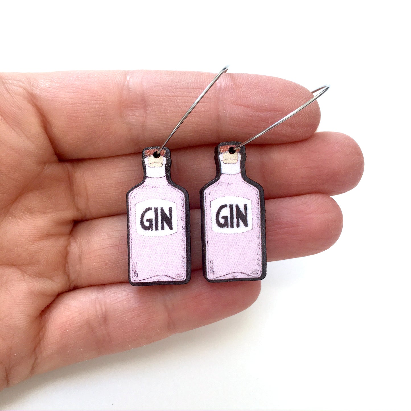 Pink gin hoop drop earrings - Quirky gift for her