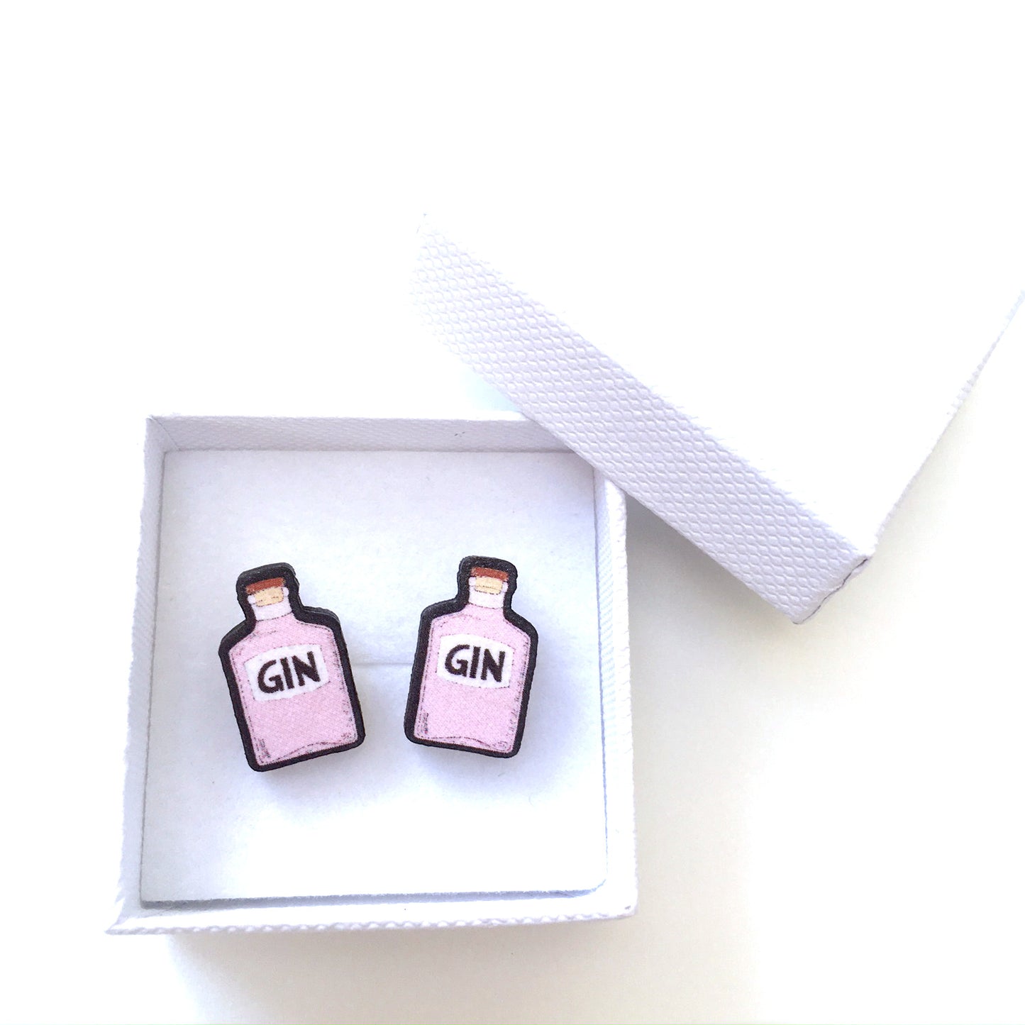 Pink gin bottle stud earrings