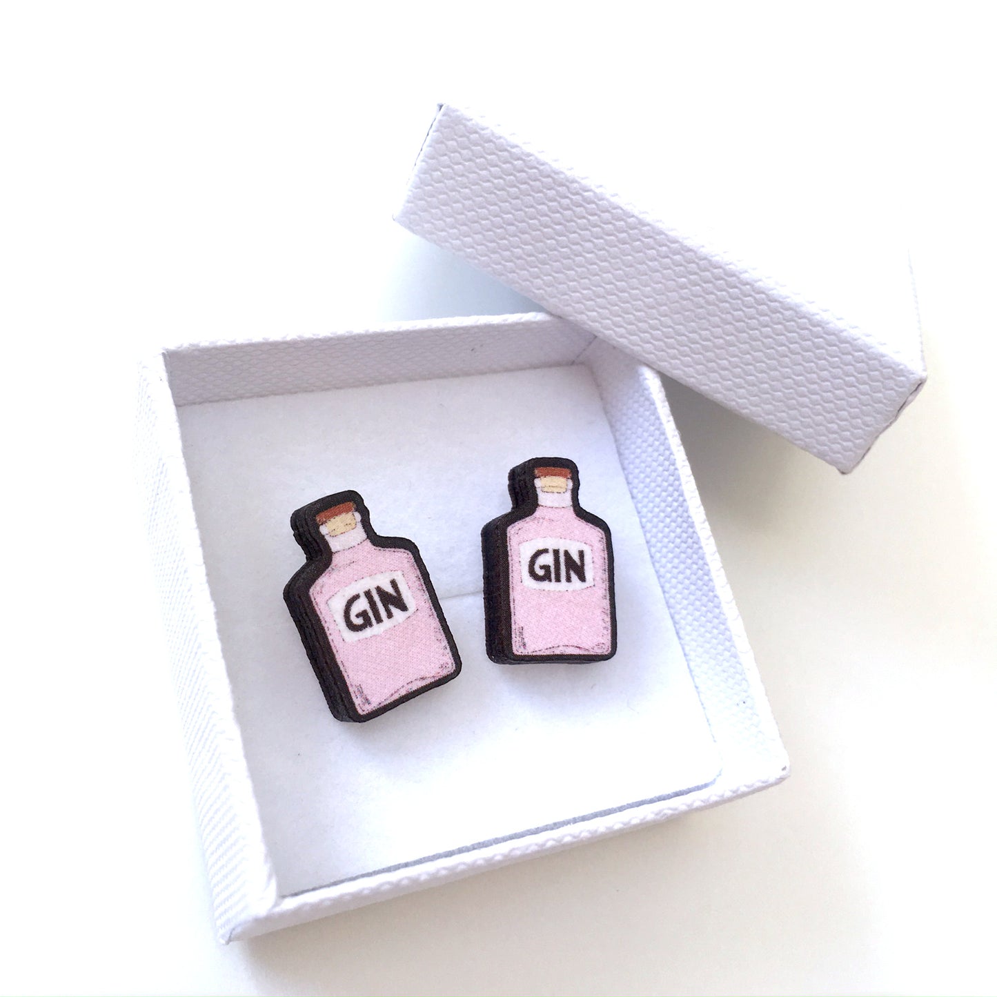 Pink gin bottle stud earrings