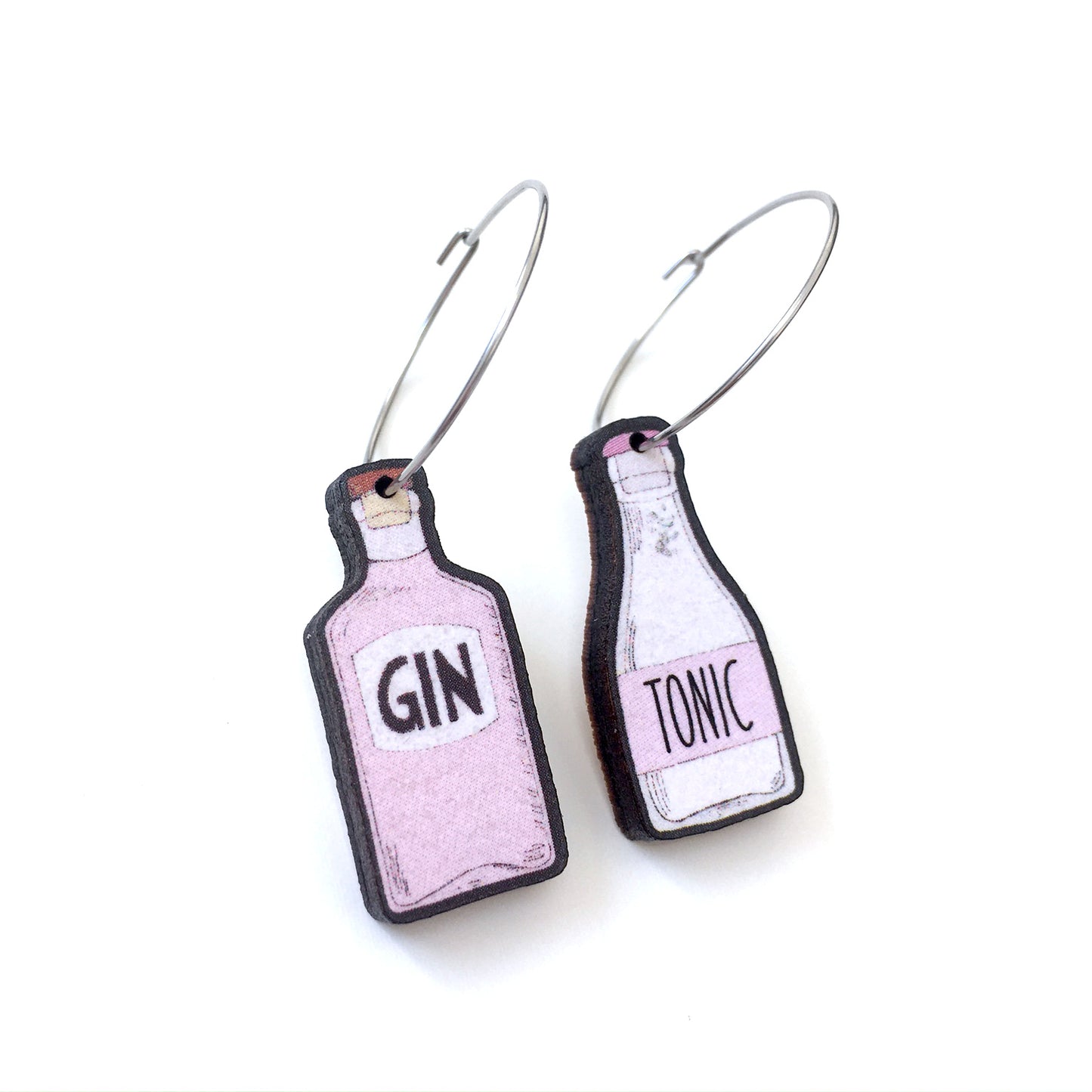 Pink gin and tonic hoop drop earrings