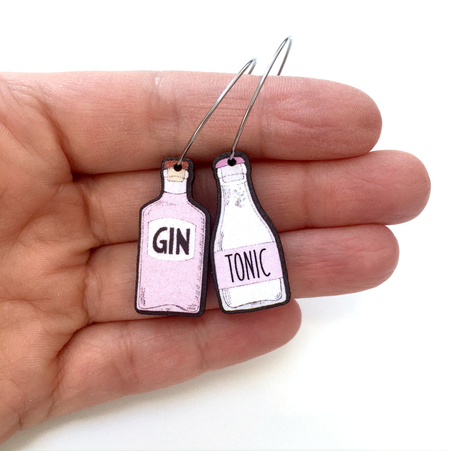 Pink gin and tonic hoop drop earrings