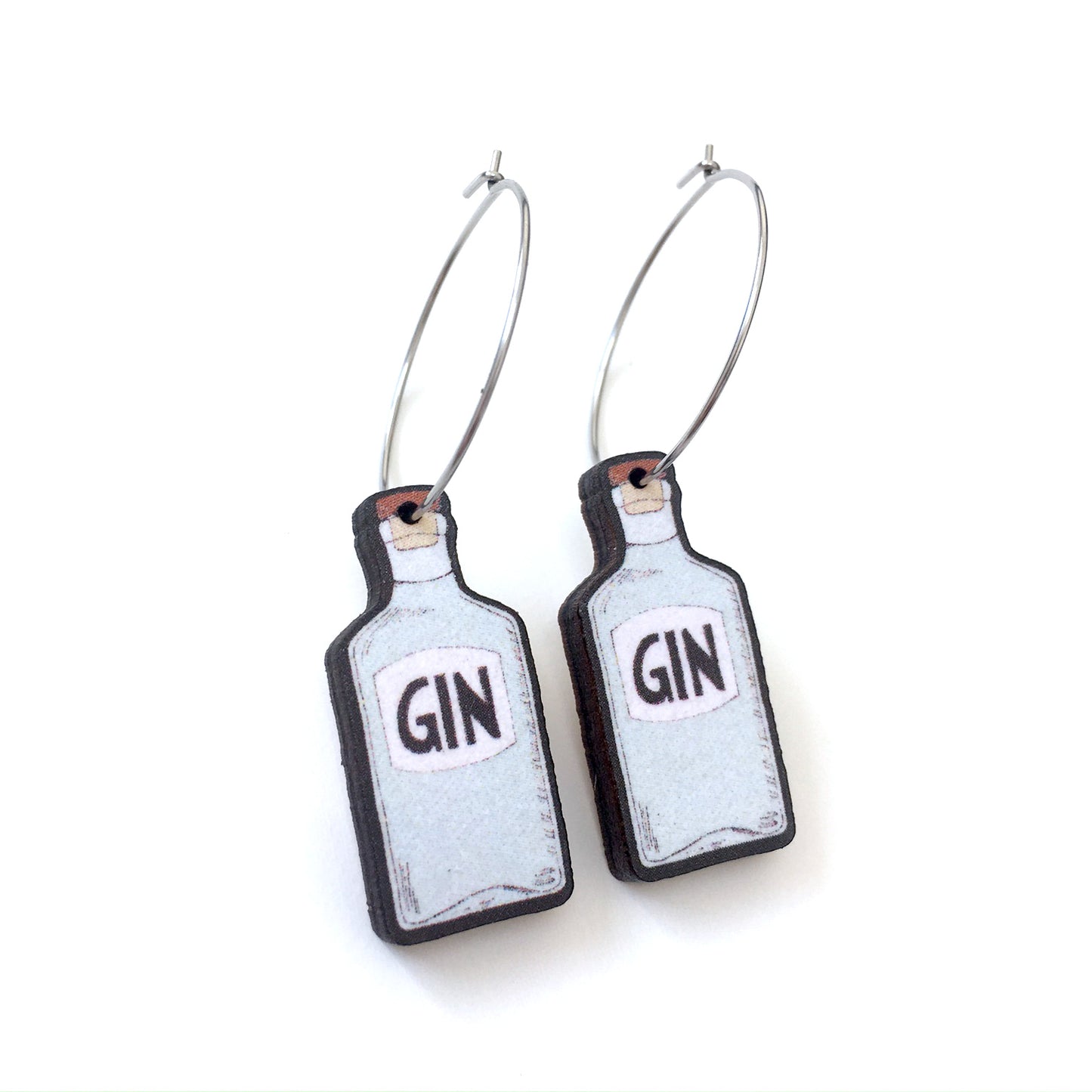 Gin bottle hoop drop earrings - Quirky best friend gift