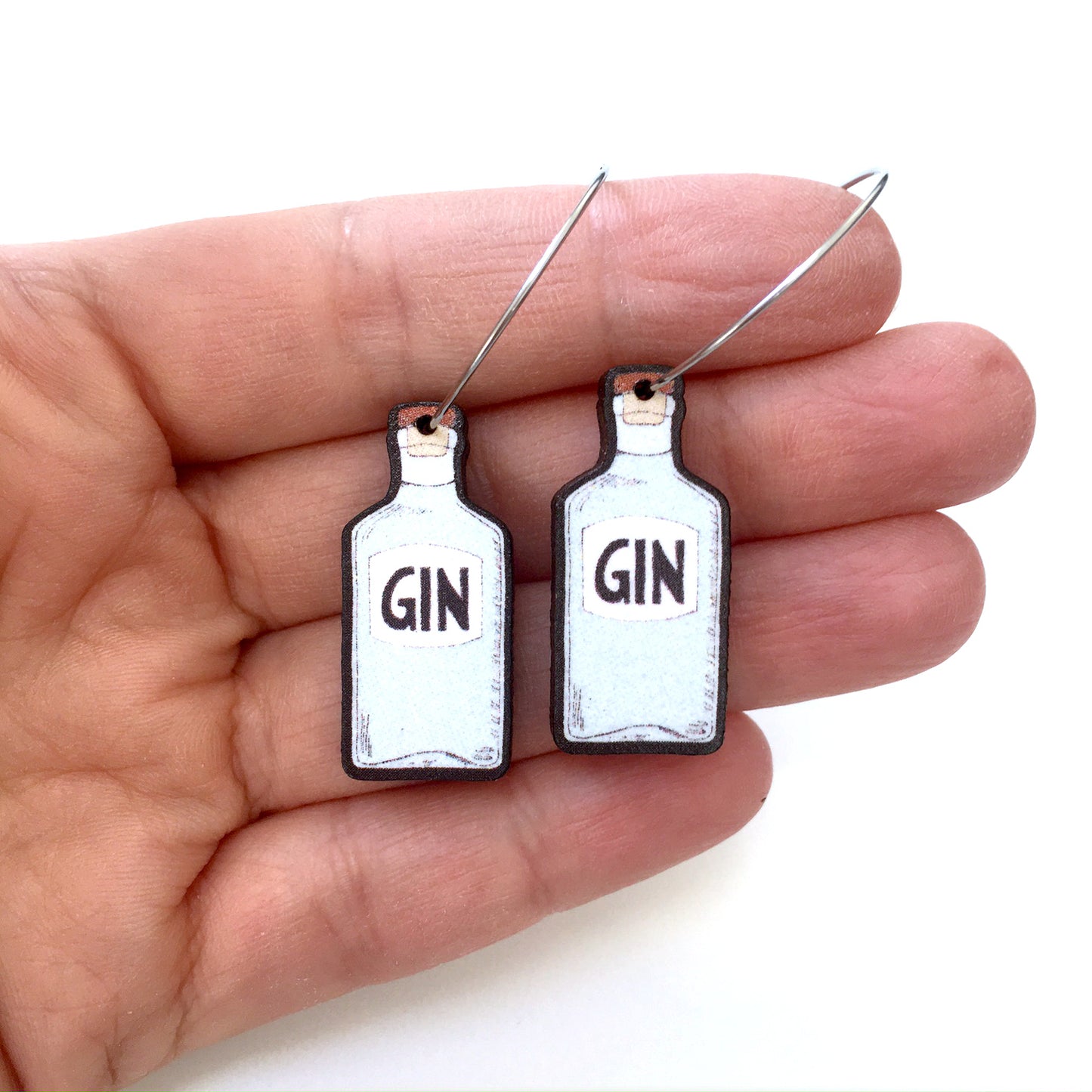 Gin bottle hoop drop earrings - Quirky best friend gift