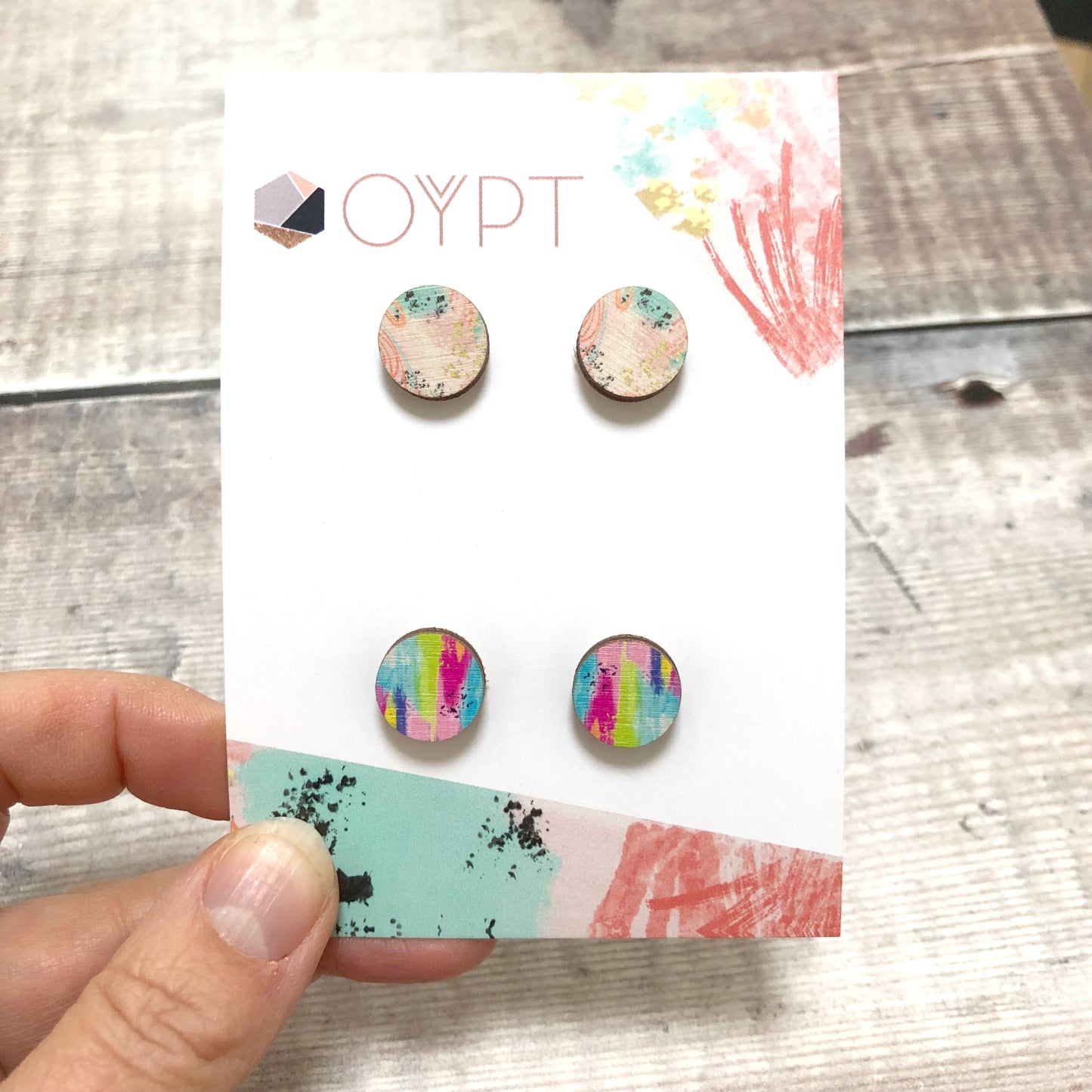Abstract wooden circle stud earring set