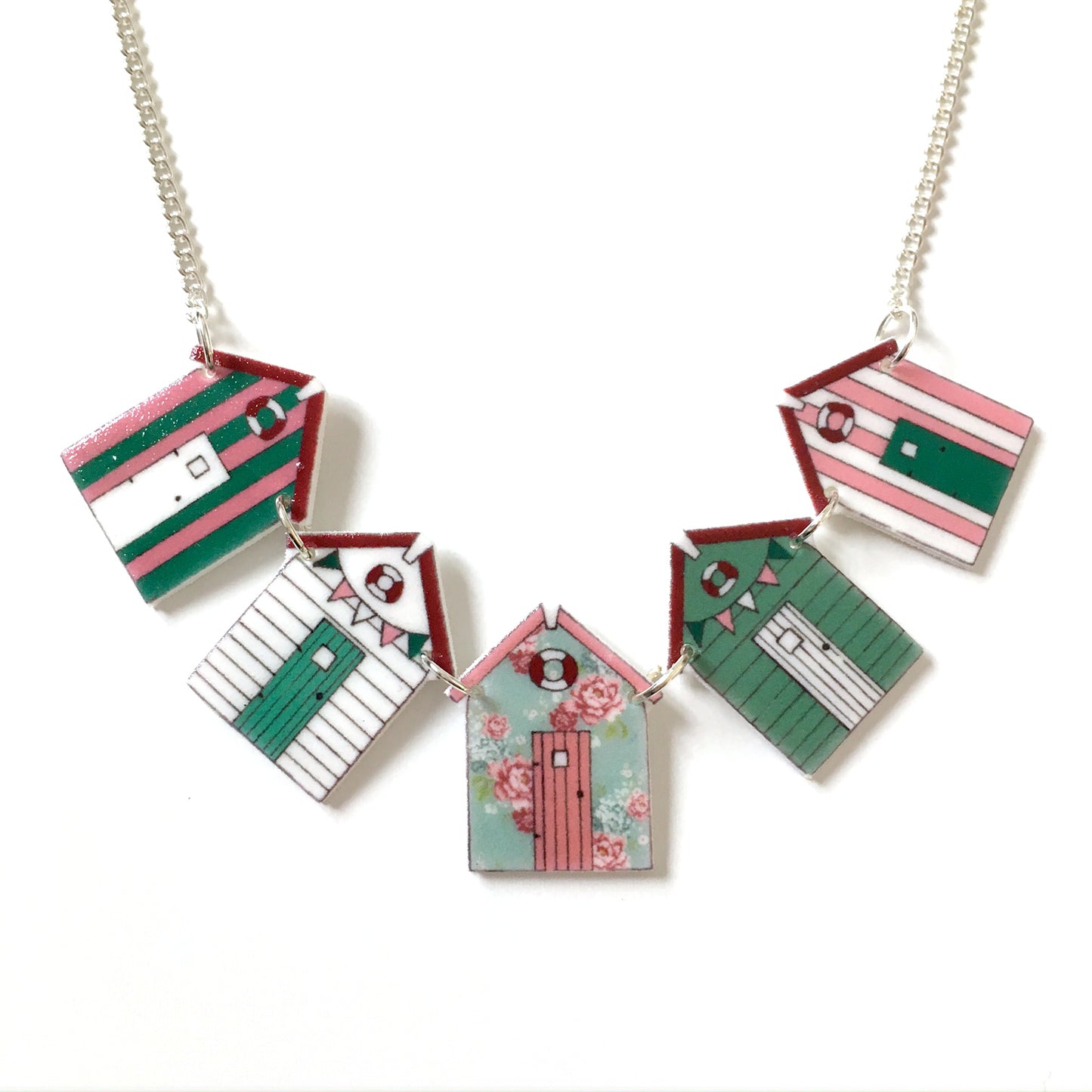 Floral beach hut bunting necklace - Summer jewellery