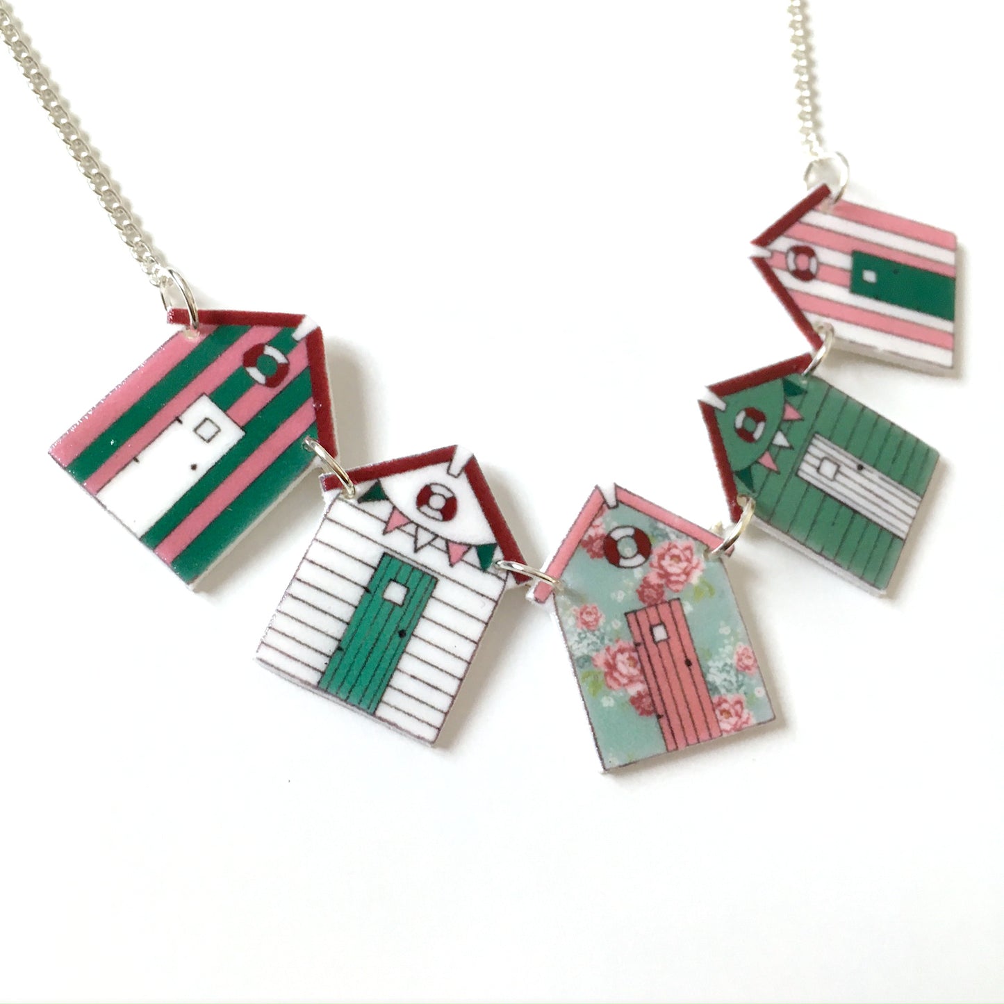 Floral beach hut bunting necklace - Summer jewellery