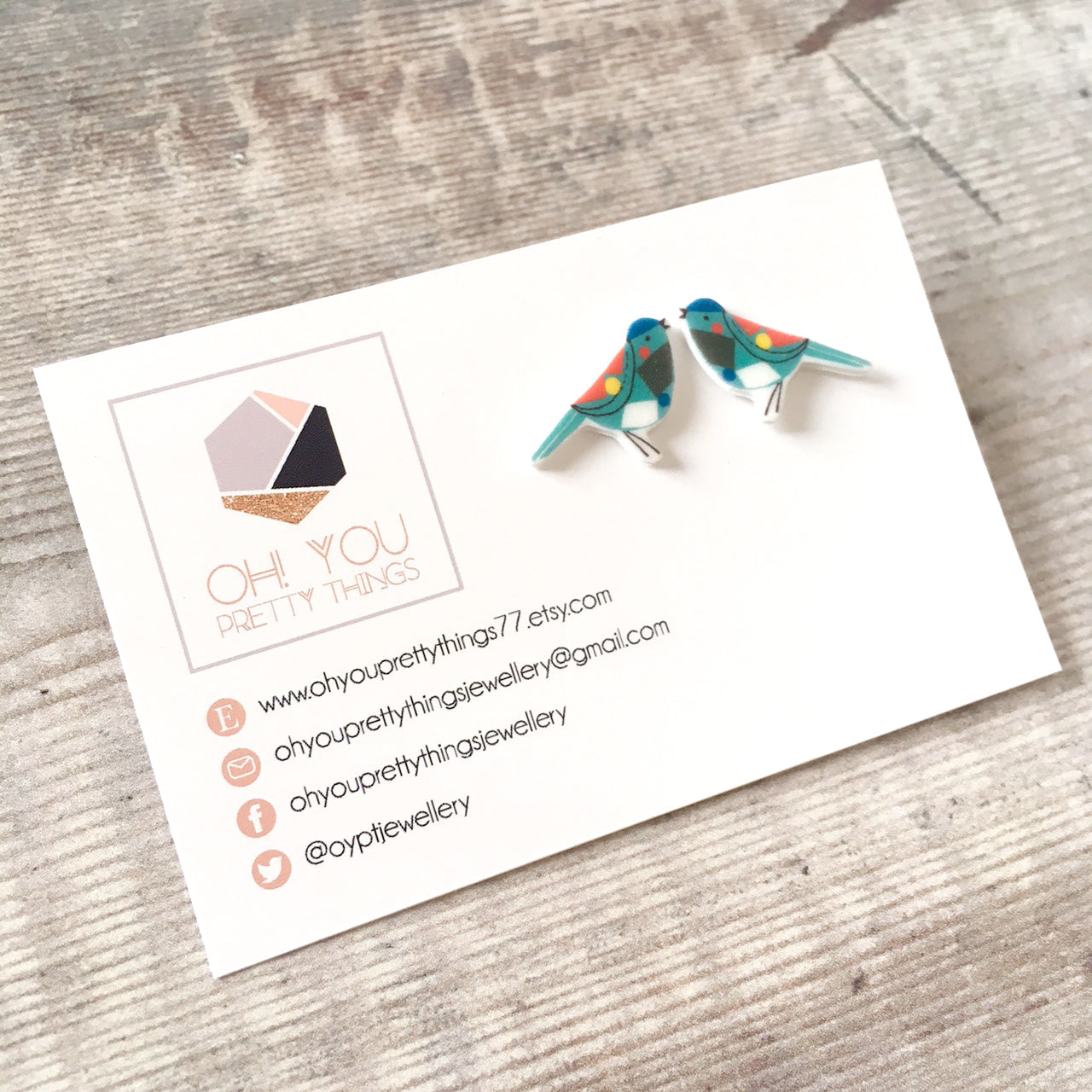 Blue bird lover geometric stud earrings - Cute teen gift