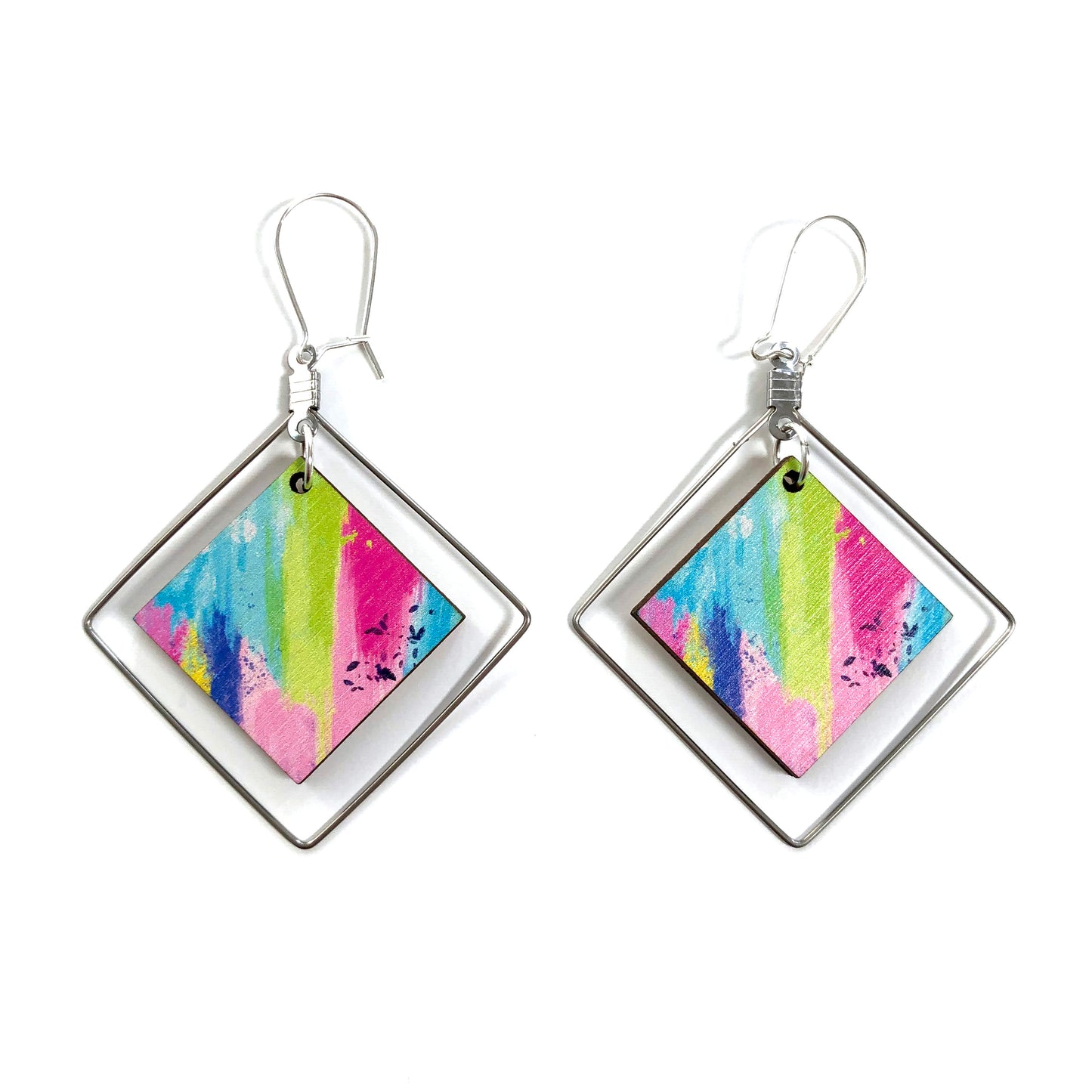 Bright abstract square drop earrings
