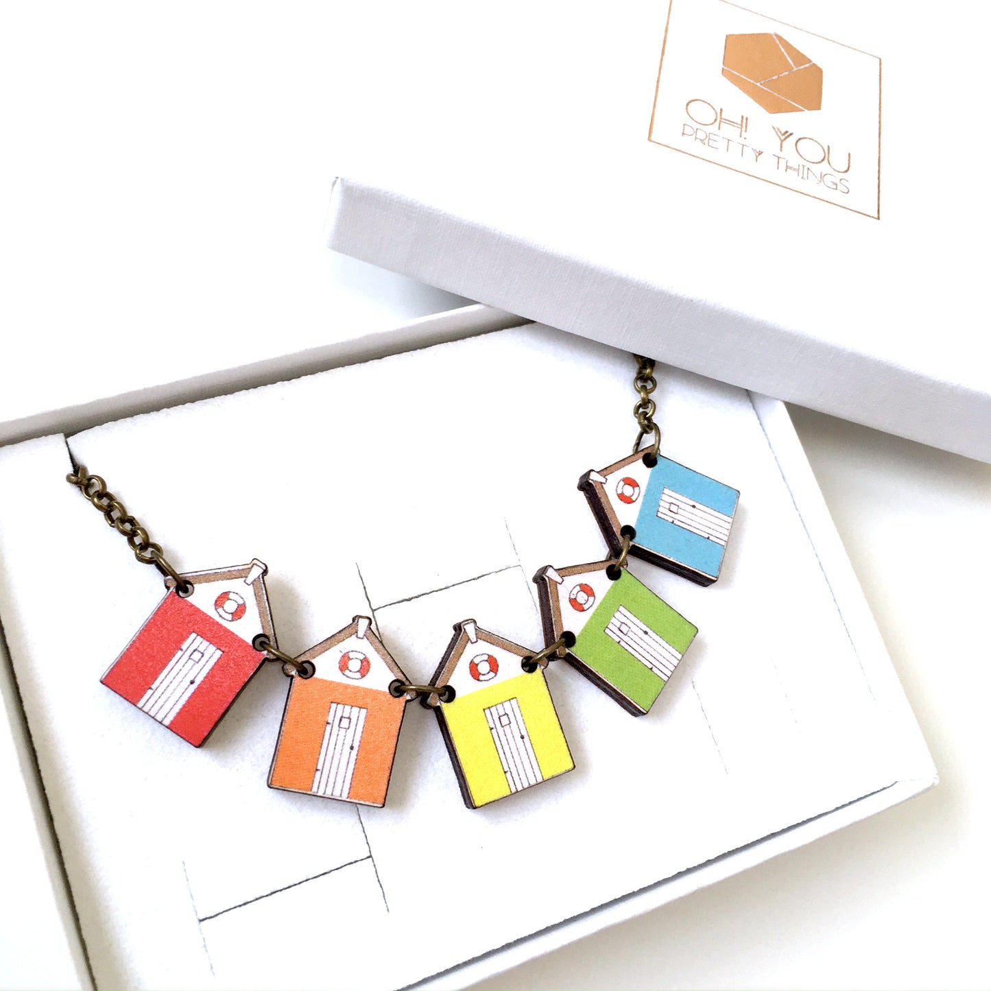Bright beach hut necklace - Summer gift for her