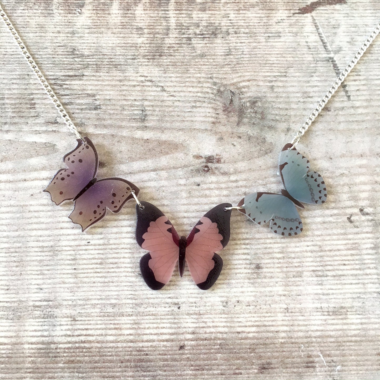 Purple butterflies statement pendant necklace