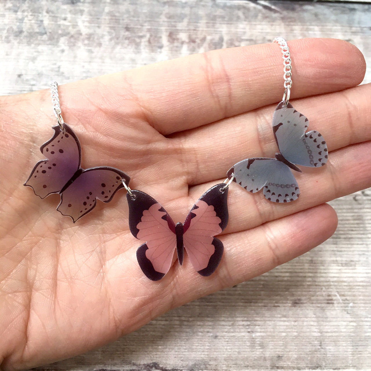 Purple butterflies statement pendant necklace