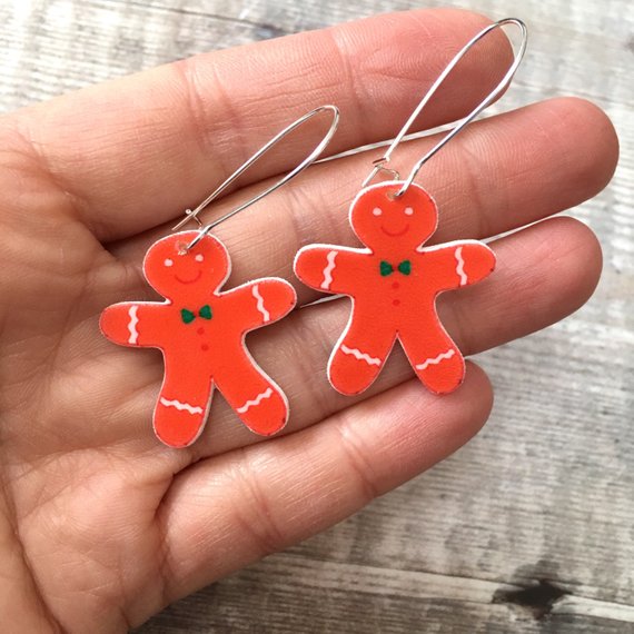 Gingerbread man earrings - Xmas novelty earrings - Secret santa