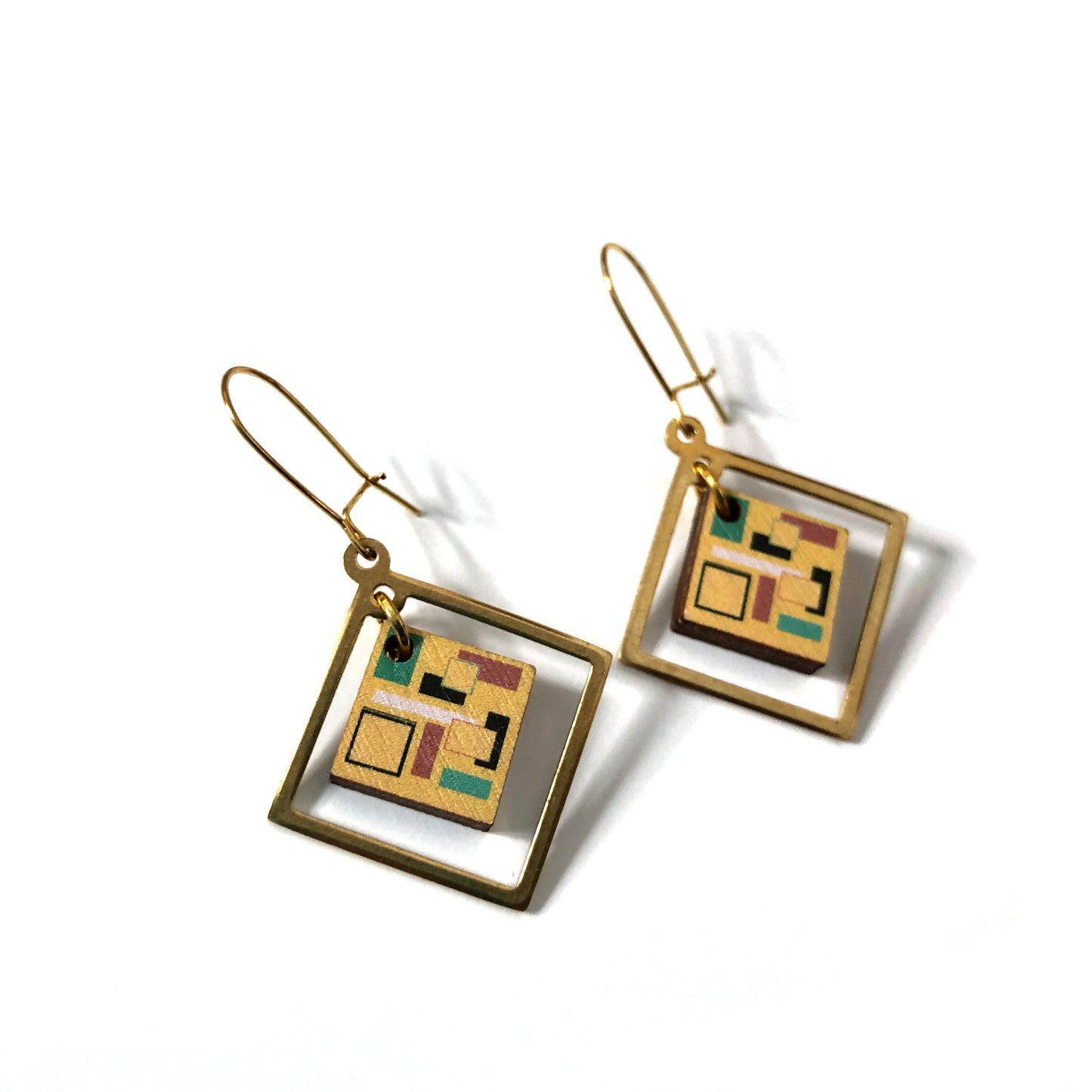 Yellow geometric square drop earrings