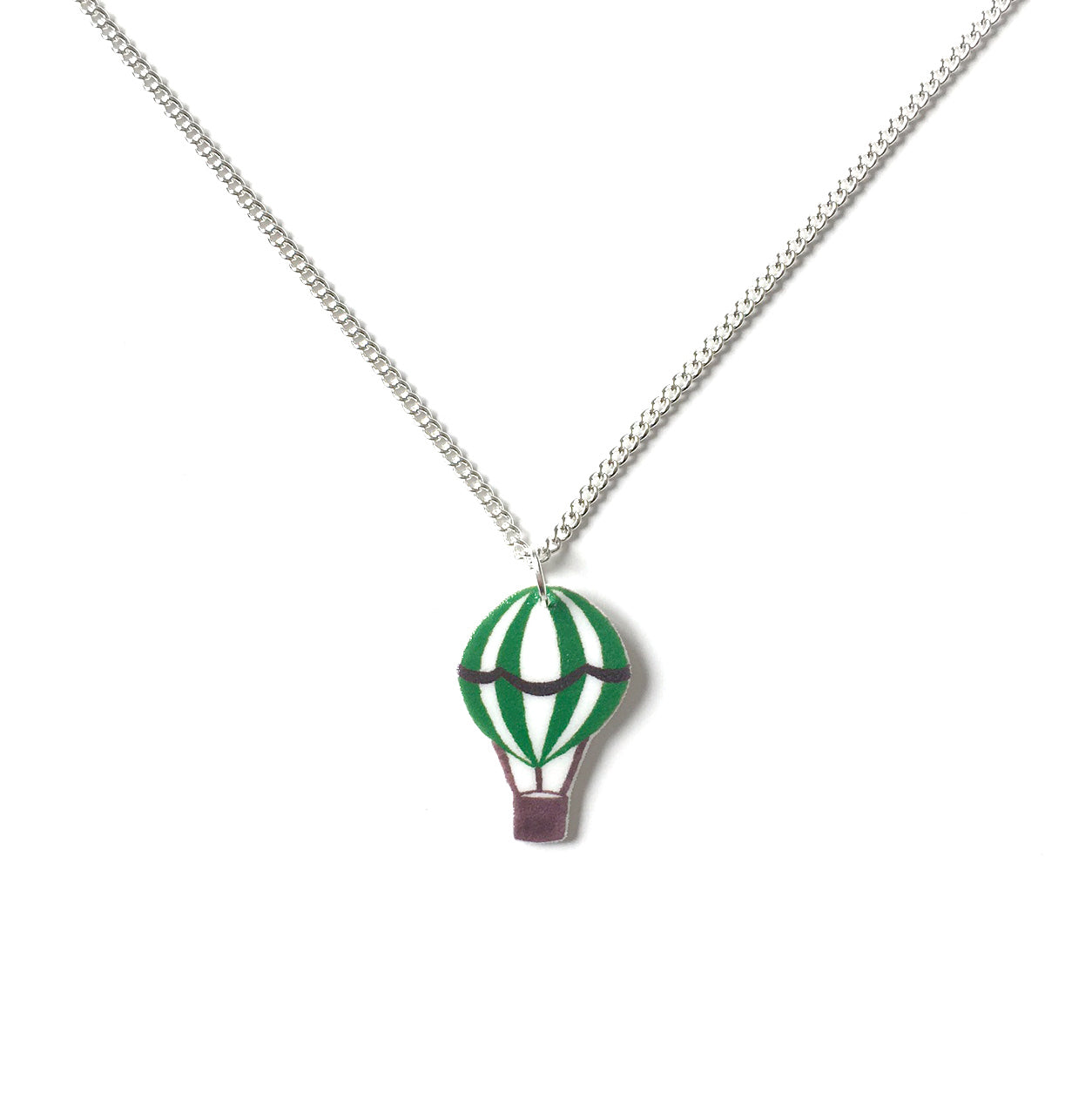 Green hot air balloon pendant necklace
