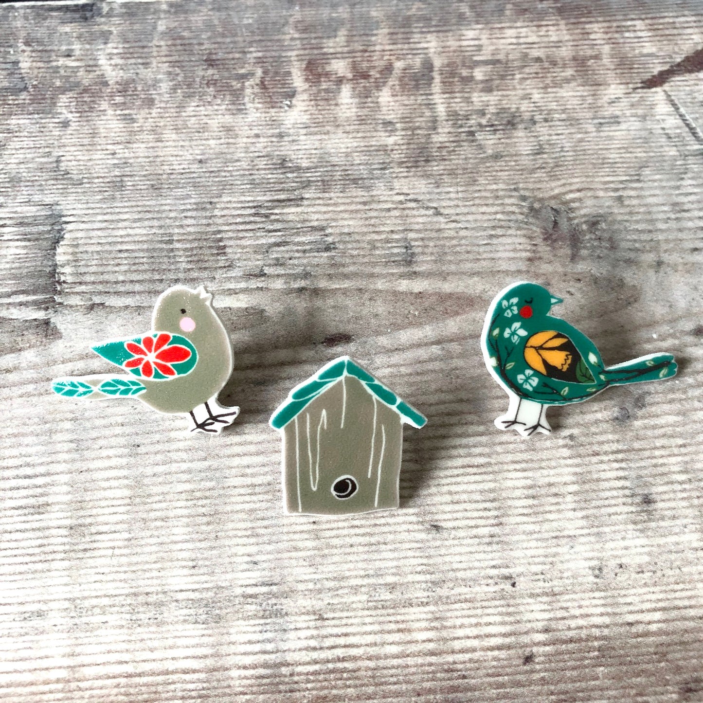 Bird lover pin badge gift set - Bird house - Bird brooch