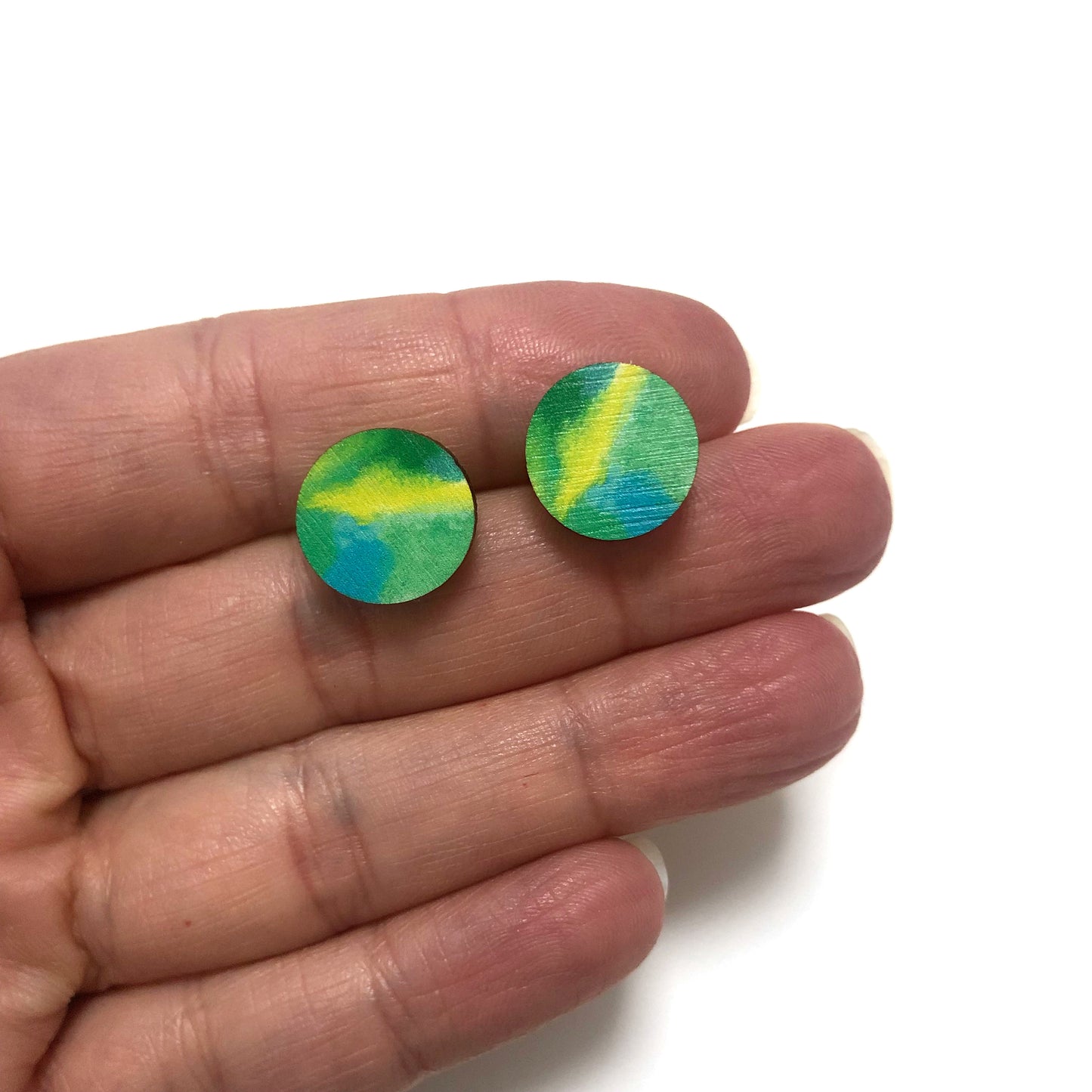 Green circle abstract design stud earrings