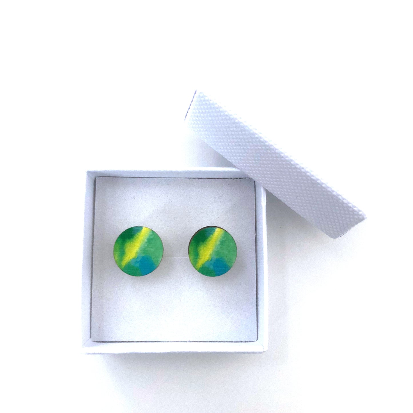 Green circle abstract design stud earrings