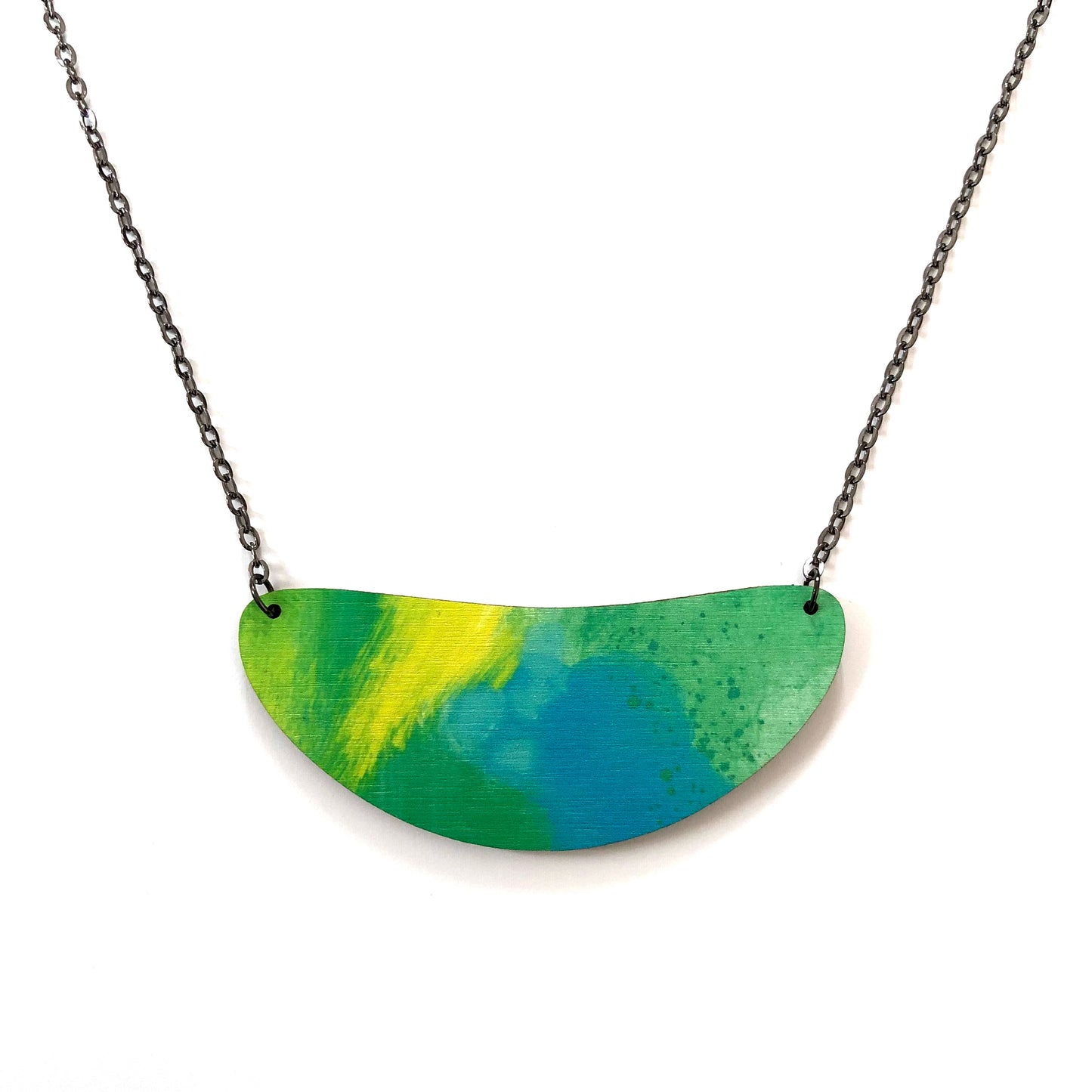 Green abstract design pendant bib necklace
