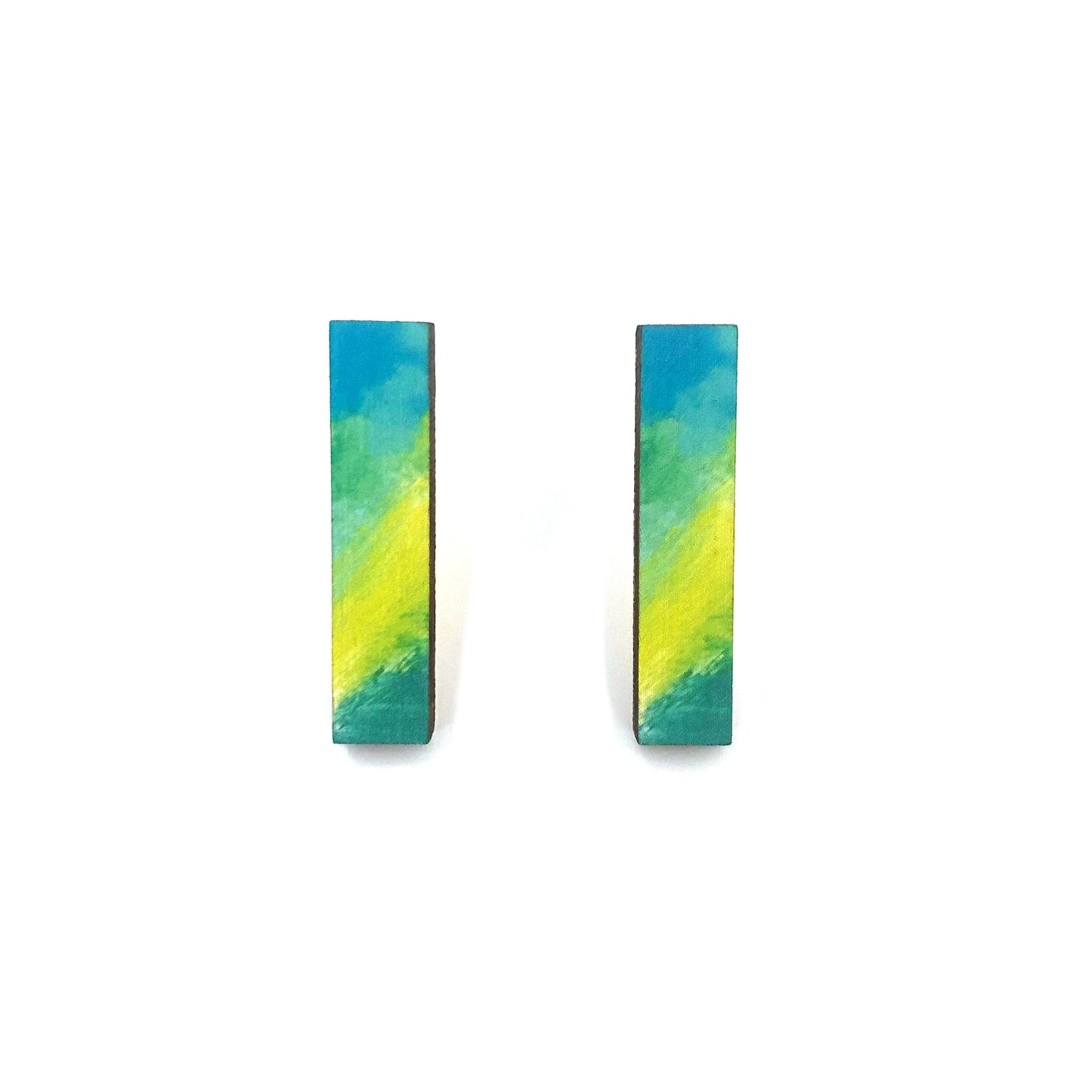 Green rectangle abstract design drop stud earrings