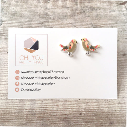 Brown bird lover earrings - Quirky stud earrings for her