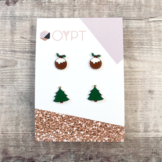 Christmas themed holiday stud earring set