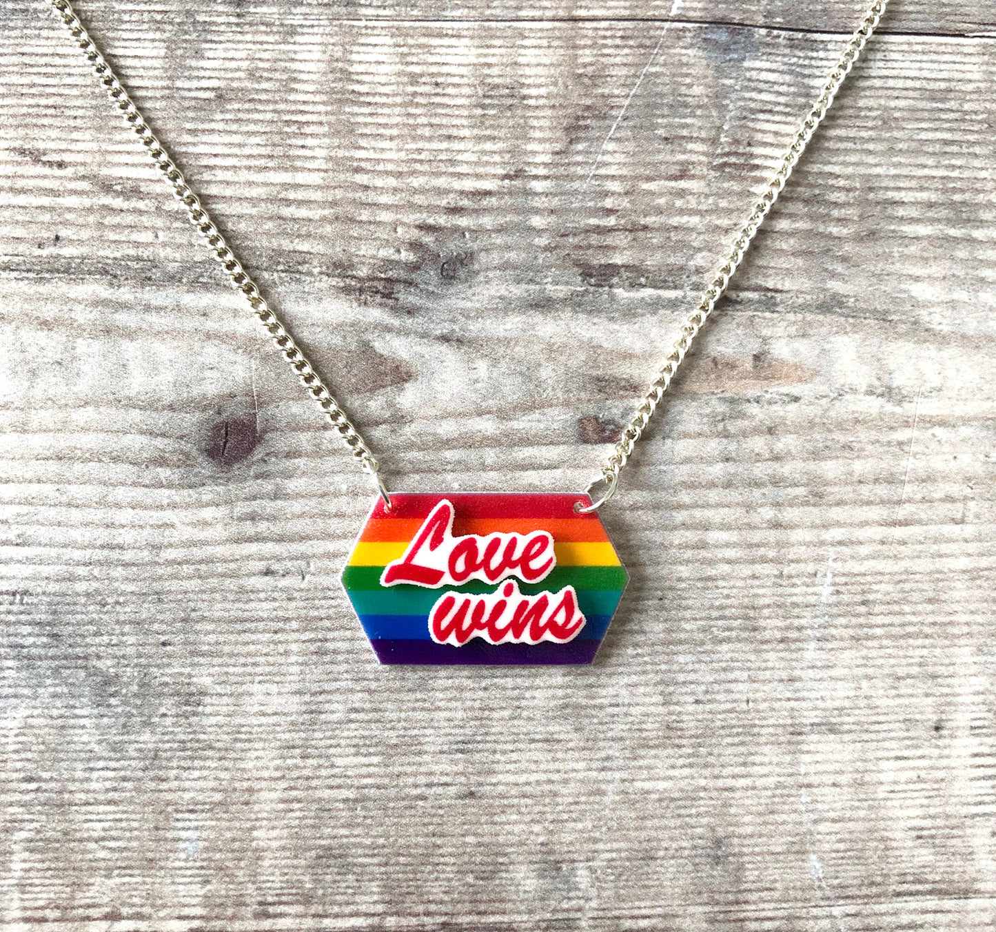 Rainbow colours striped slogan love wins necklace - Cute gift for her