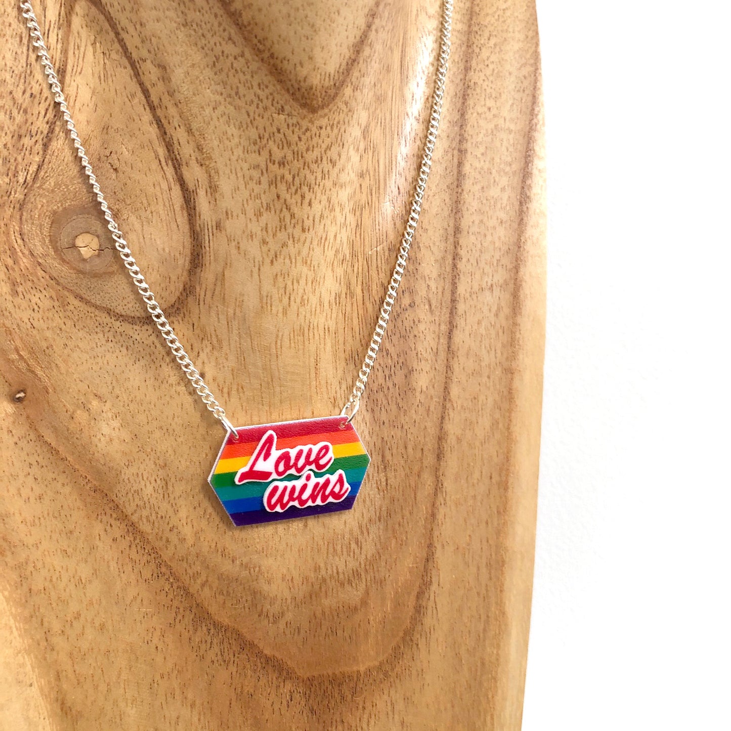 Rainbow colours striped slogan love wins necklace - Cute gift for her