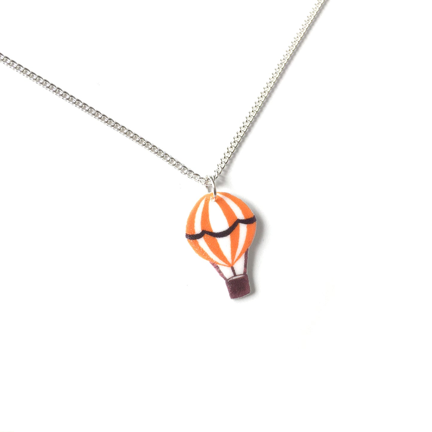 Orange hot air balloon pendant necklace