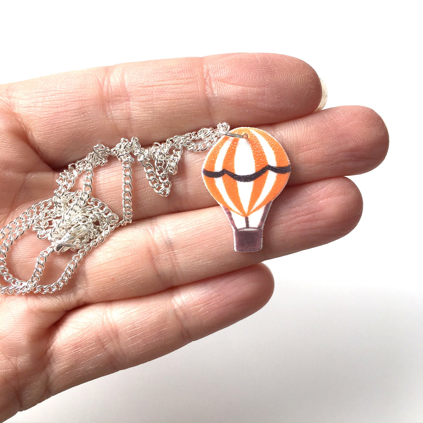Orange hot air balloon pendant necklace
