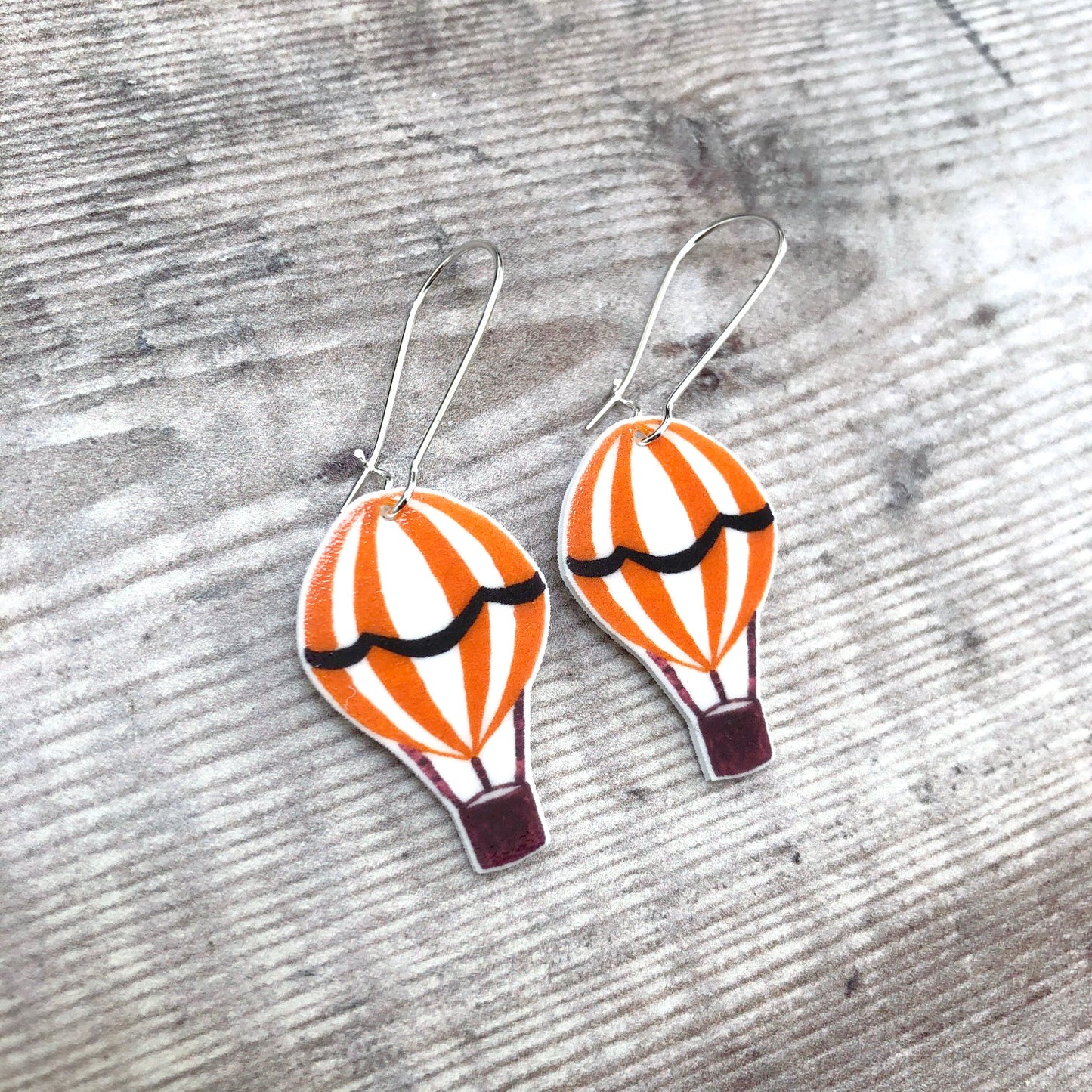 Orange quirky hot air balloon drop earrings
