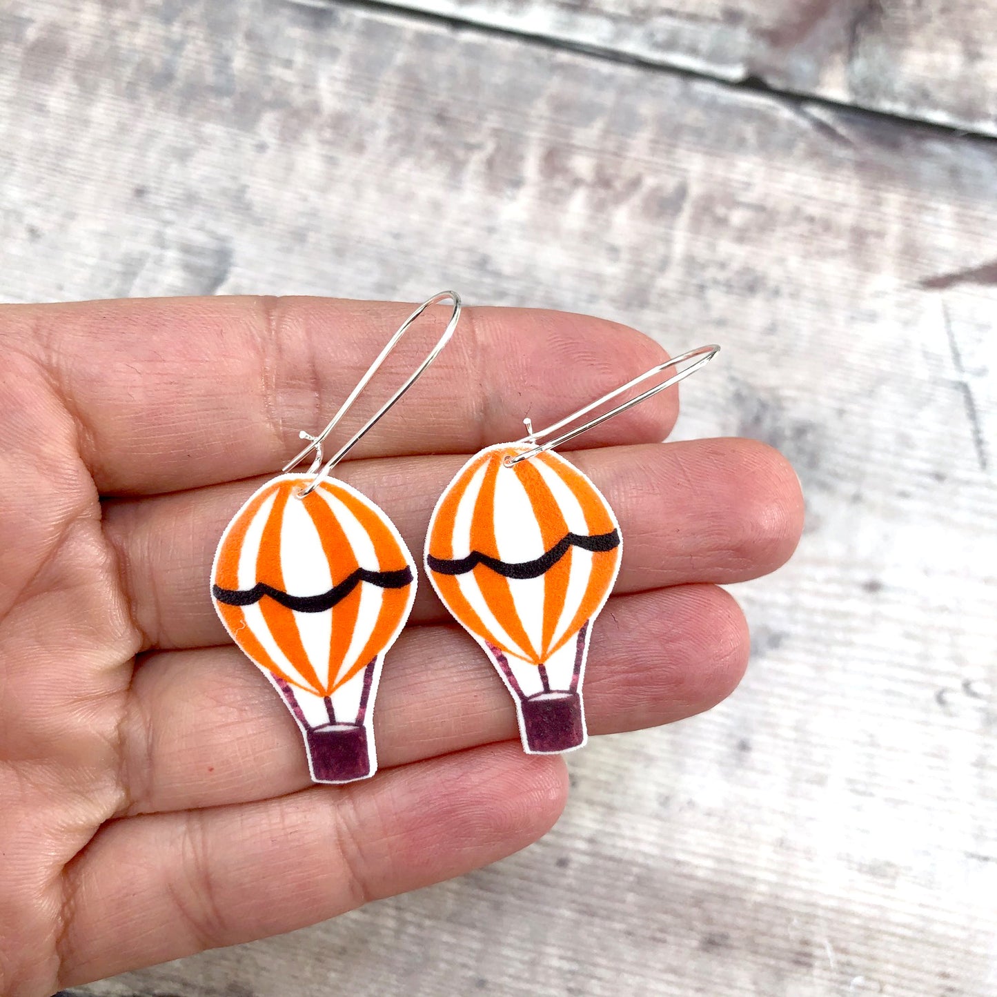 Orange quirky hot air balloon drop earrings