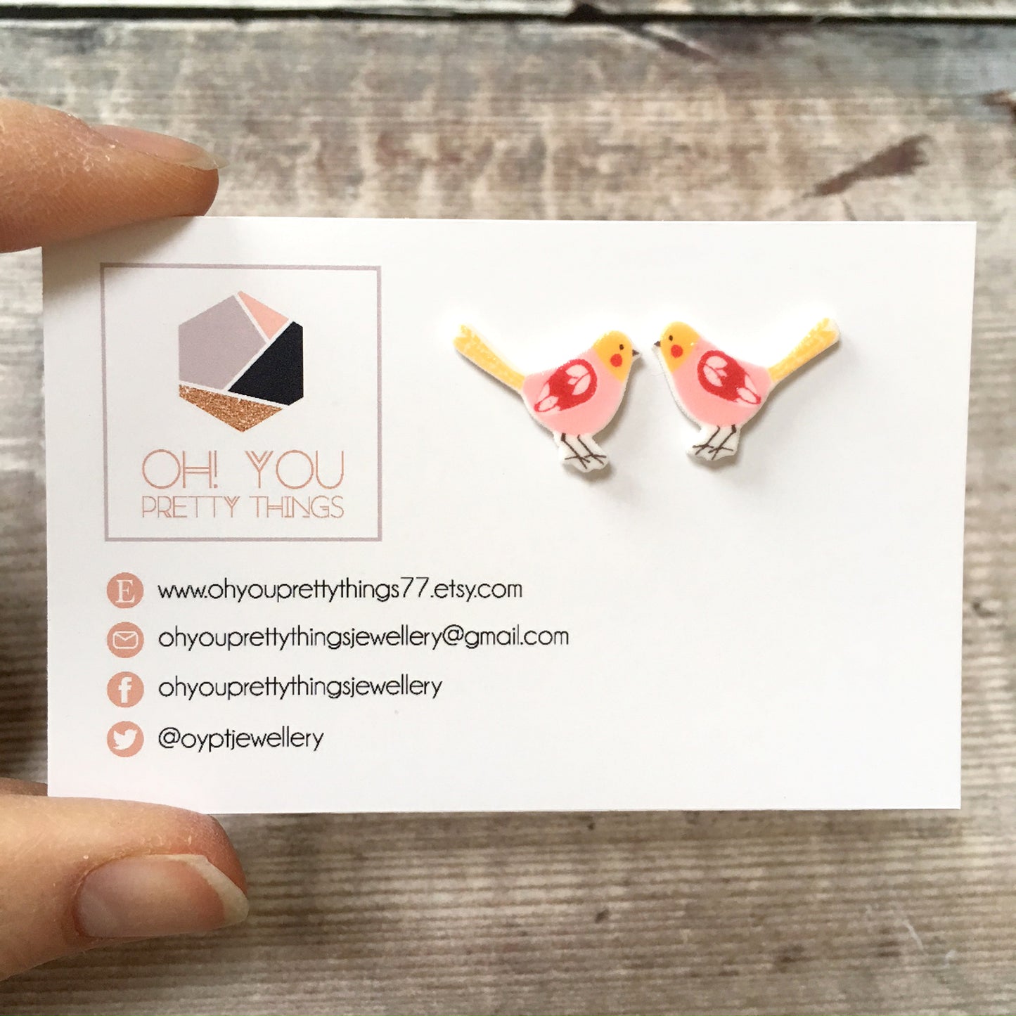 Pink bird lover earrings - Quirky stud earrings for her