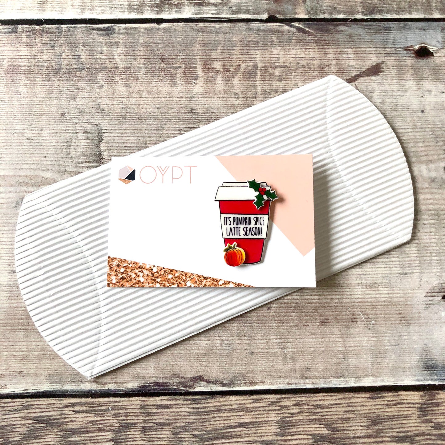 Pumpkin spice latte coffee cup pin badge stocking filler gift