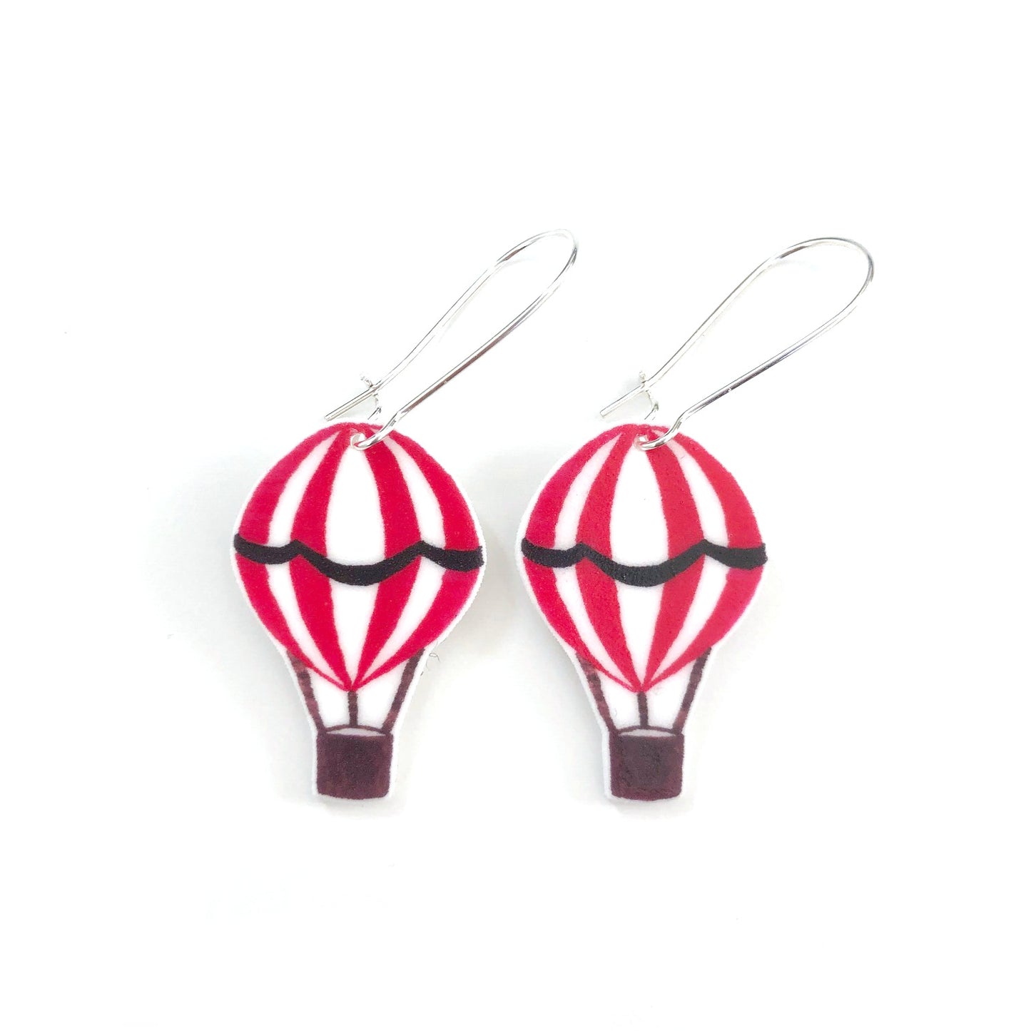 Red and white striped hot air balloon drop earrings
