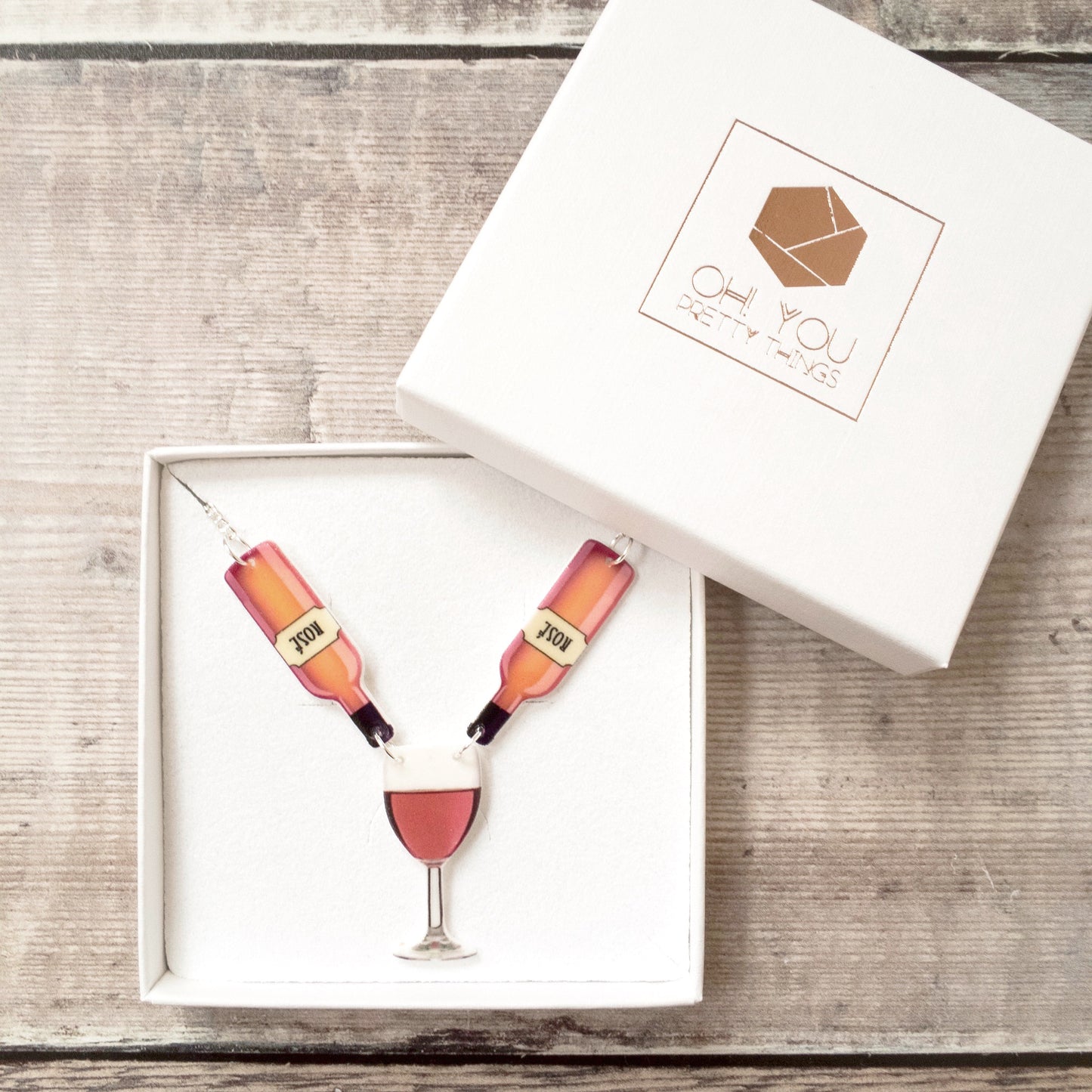 Rose wine necklace - Wine lover jewellery gift