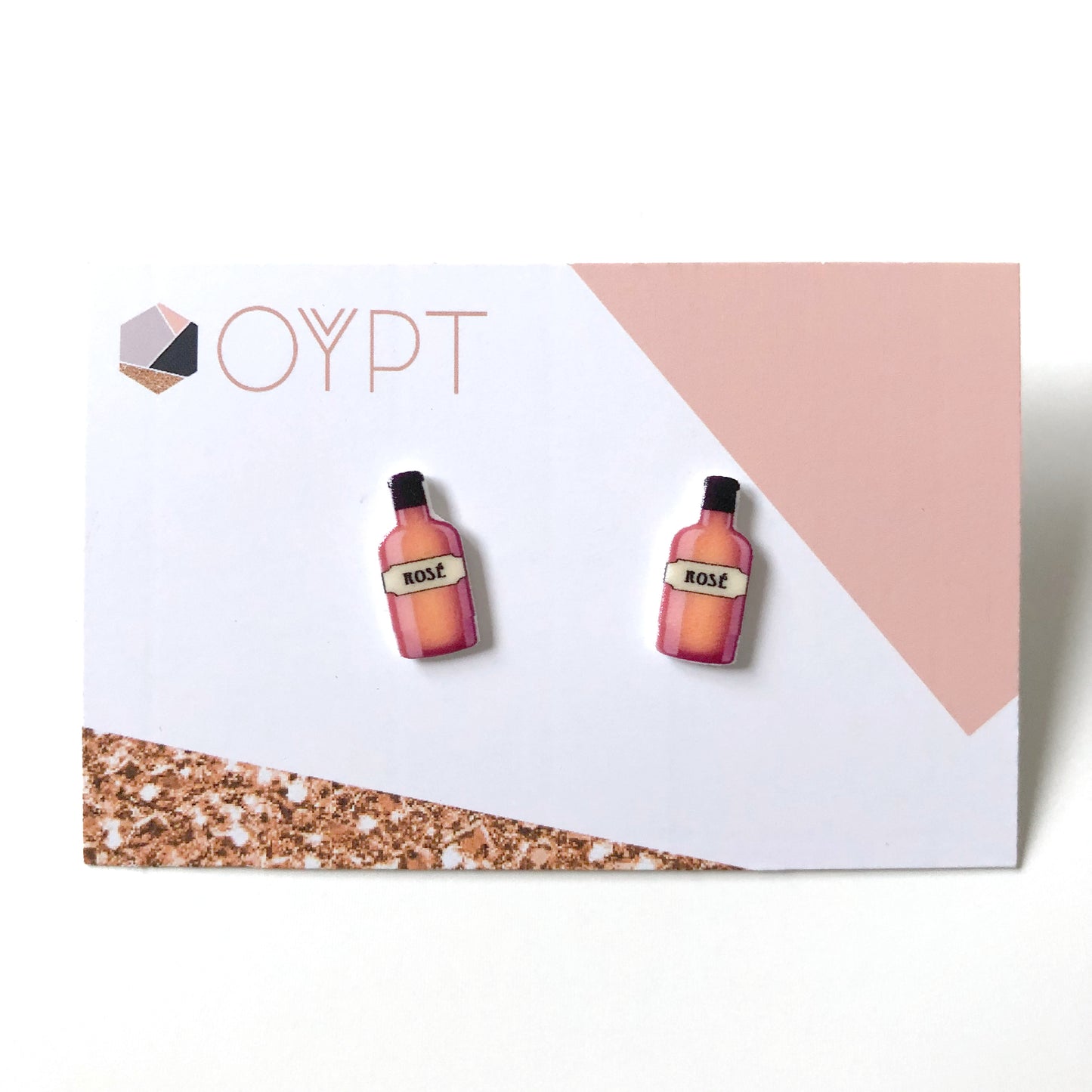 Rose wine bottle stud earrings - Quirky gift