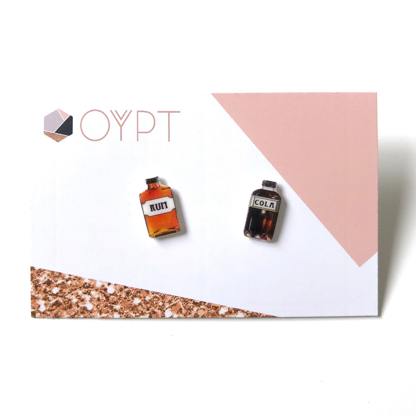 Rum and cola bottle stud earrings - Quirky gift for friends