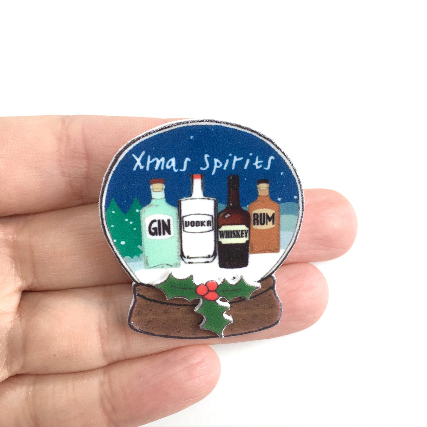 Snow globe Christmas spirits pin badge stocking filler