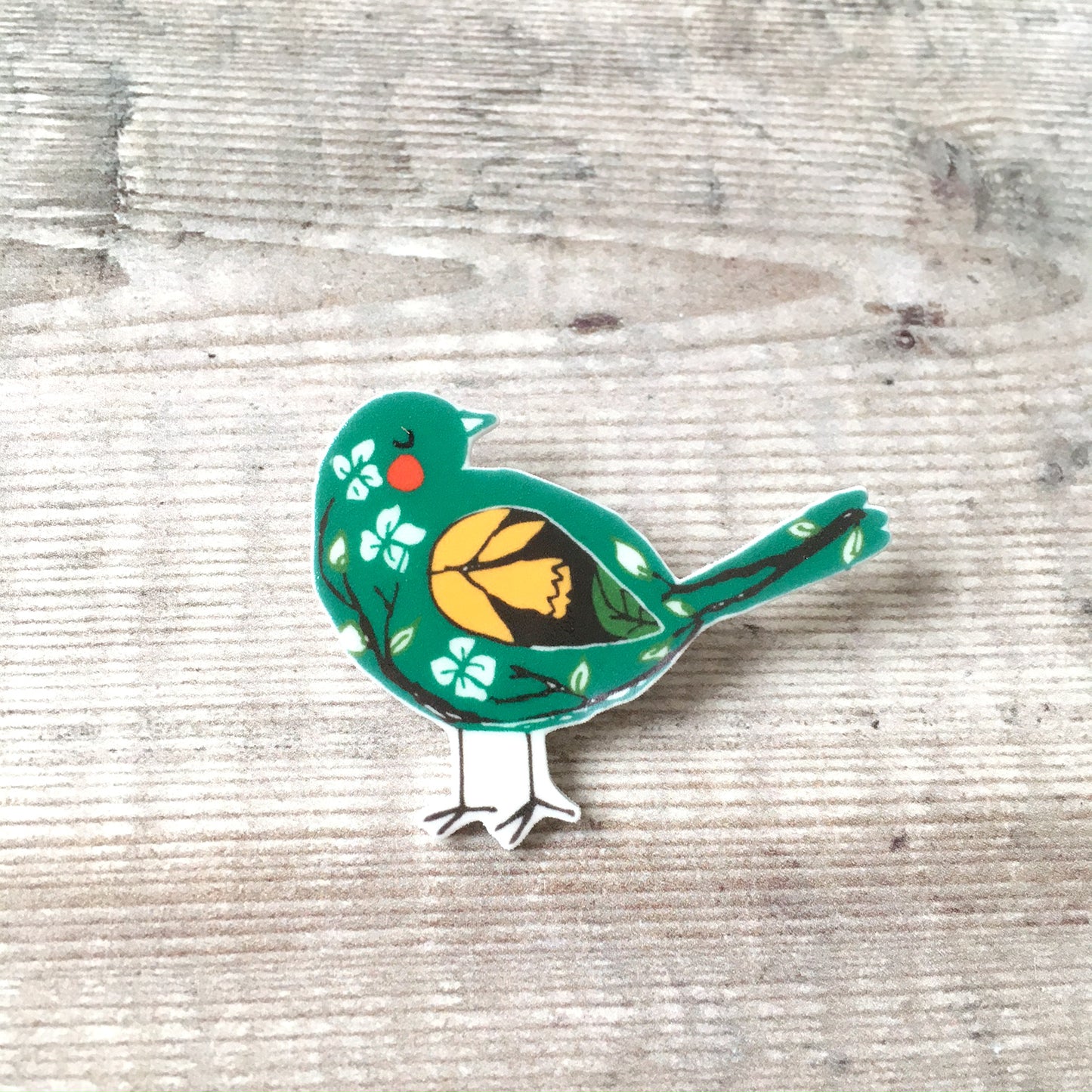 Green bird brooch pin