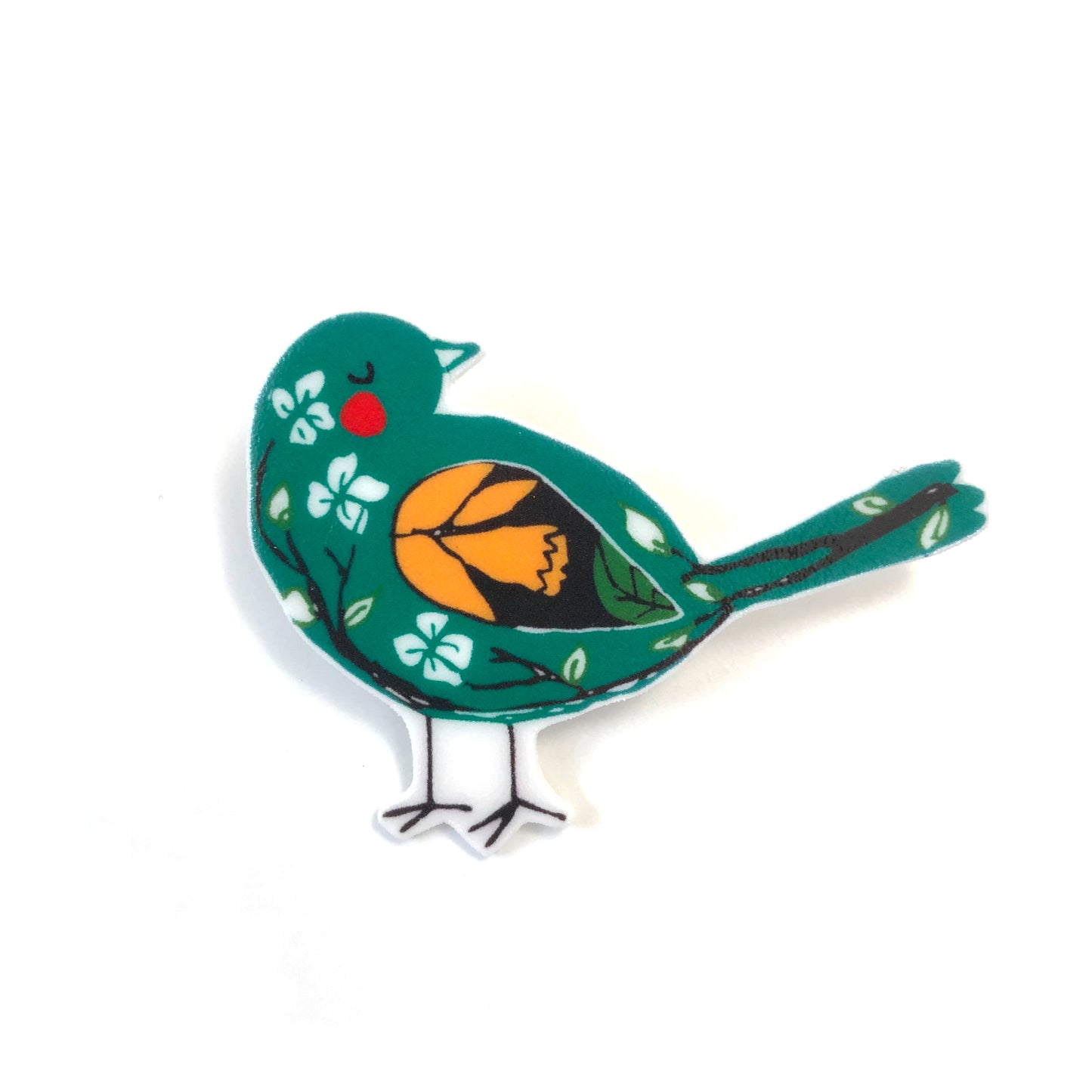 Green bird brooch pin