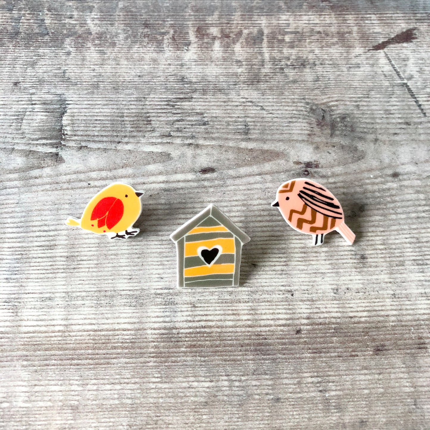Bird house lapel pin badge gift set - Bird lover gift - Bird brooch
