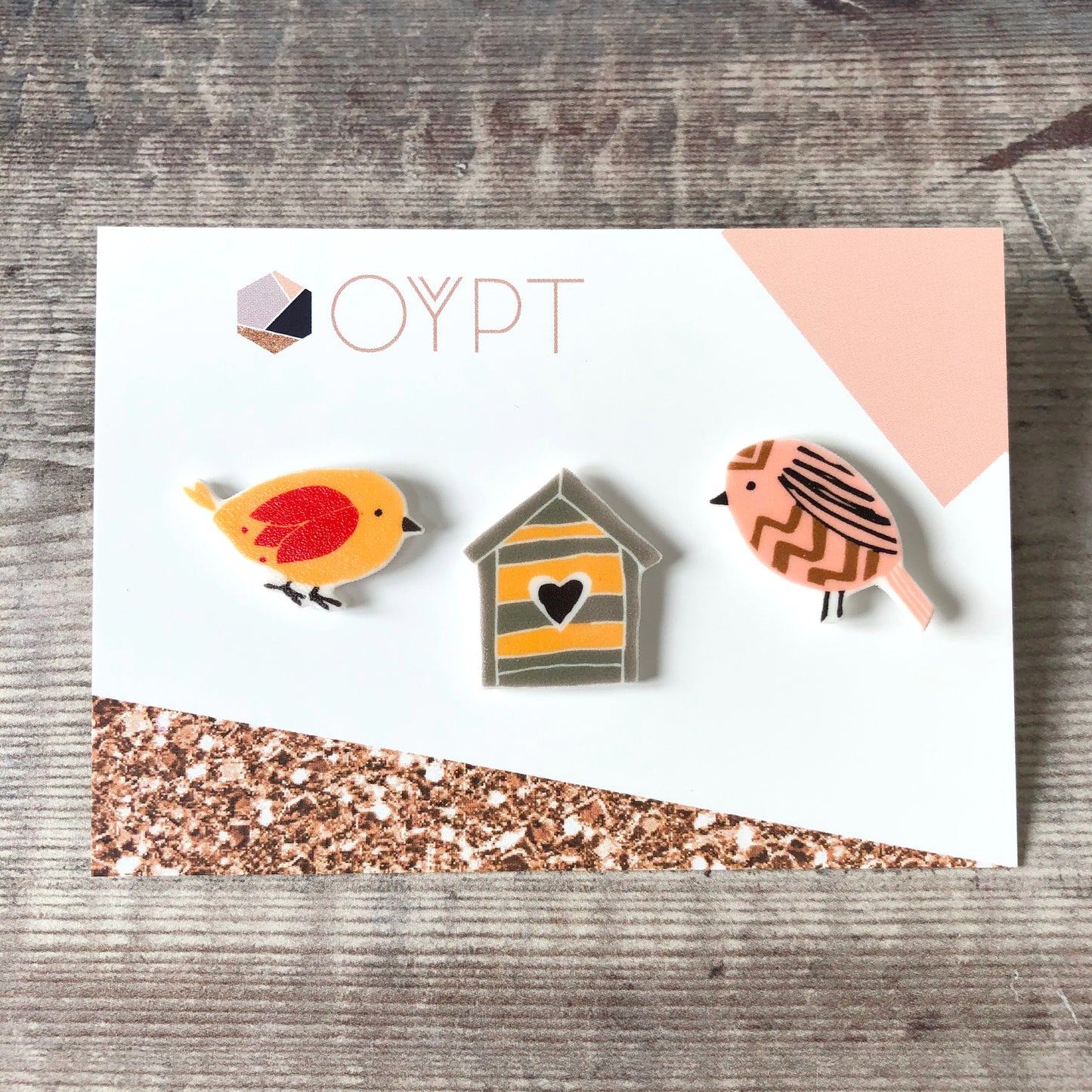 Bird house lapel pin badge gift set - Bird lover gift - Bird brooch