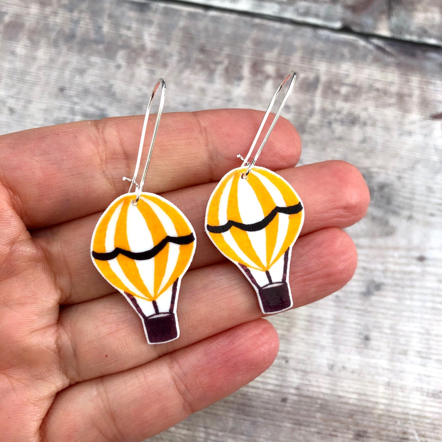 Yellow striped hot air balloon drop earrings